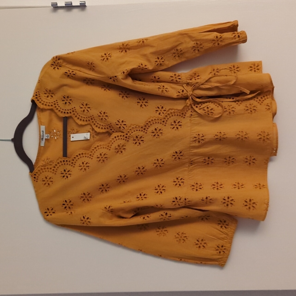 Madewell Mustard Eyelet Wrap Blouse